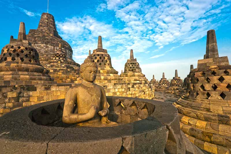 Borobudur Temple at sunset. Yogyakarta, Java, Indonesia.