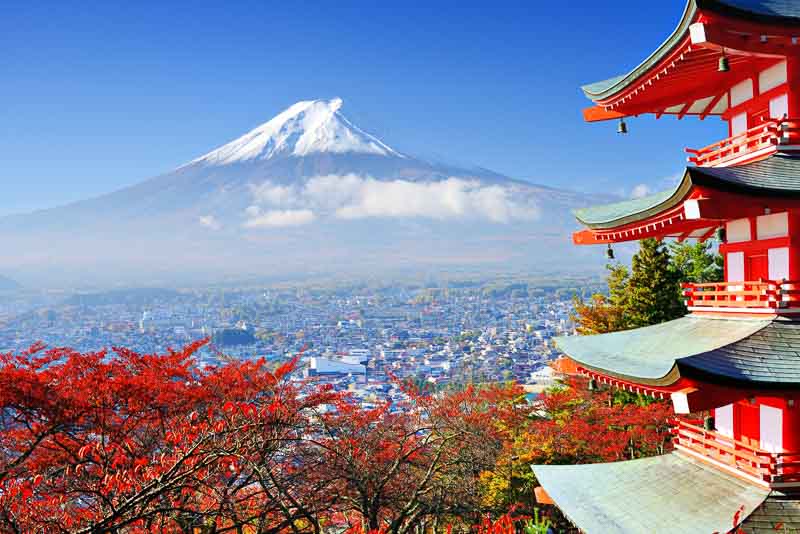 Mt. Fuji with fall colors in japan is is one of the famous landmarks of the Asia