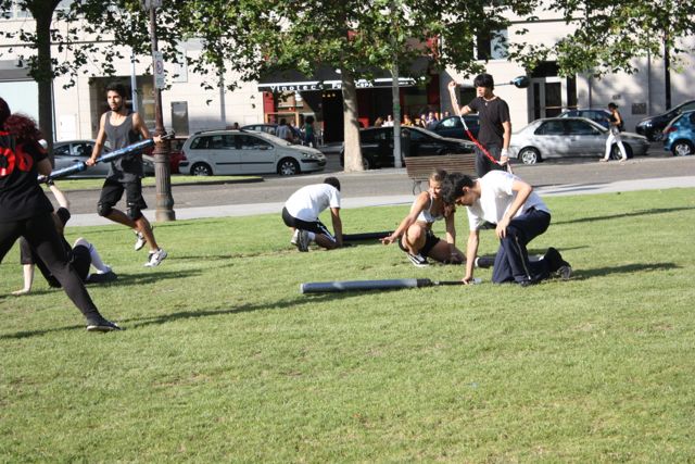 Jugger when players are tapped they squat down and count Hit and/or penalized players take one knee for a penalty count while playing jugger
