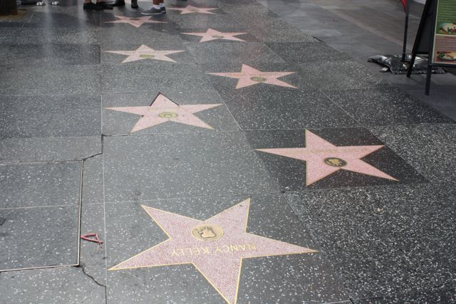 Sidewalk of stars Hollywood Walk of Fame stars along Hollywood Blvd.