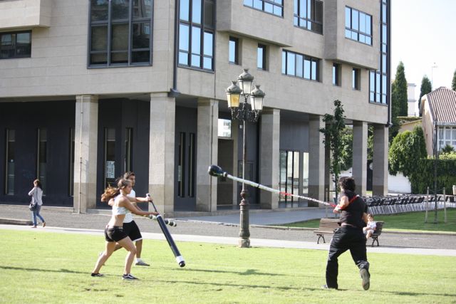 Contestant swinging a 'chain' while playing jugger