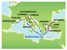cruise map for the Norwegian Spirit